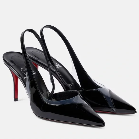 Christian Louboutin Posticha 80 Leather and PVC Slingback Pumps - Picture 1 of 8
